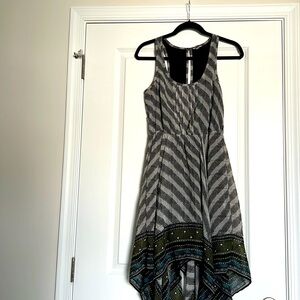 Printed Maxi Dress with Handkerchief Hem